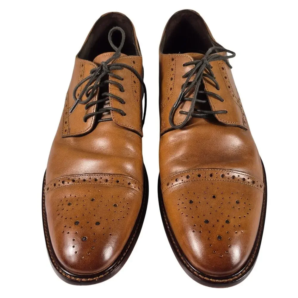 Joseph Abboud Caramel Brown Italian Leather Cap Toe Oxfords Shoes Men's 11